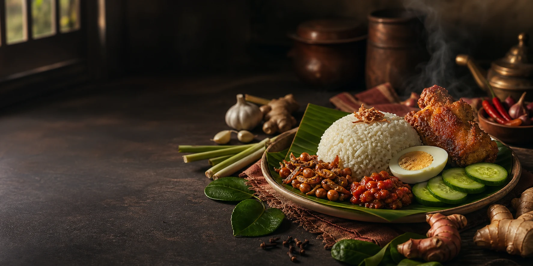 Nasi uduk dimasak hingga matang